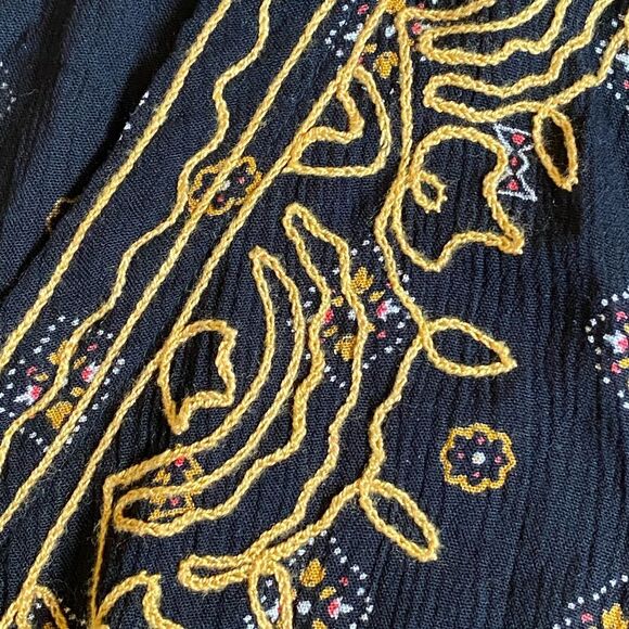 Volcom Champain Trail Mini Dress Size S Boho Folksy Black Gold Embroidered Rodeo - Picture 11 of 16